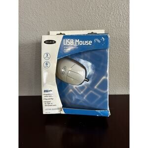 VintageBelkin Wired USB Mouse F8E813-USB 3 Button Programmable Plug & Play White